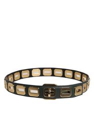 Dolce & Gabbana Green Leather Gold Tone Rotating Buckle Belt - 75 cm / 29,5 Inches - Belts