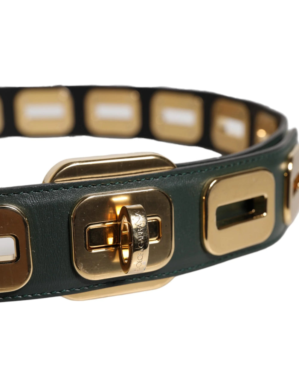 Dolce & Gabbana Green Leather Gold Tone Rotating Buckle Belt - 75 cm / 29,5 Inches - Belts