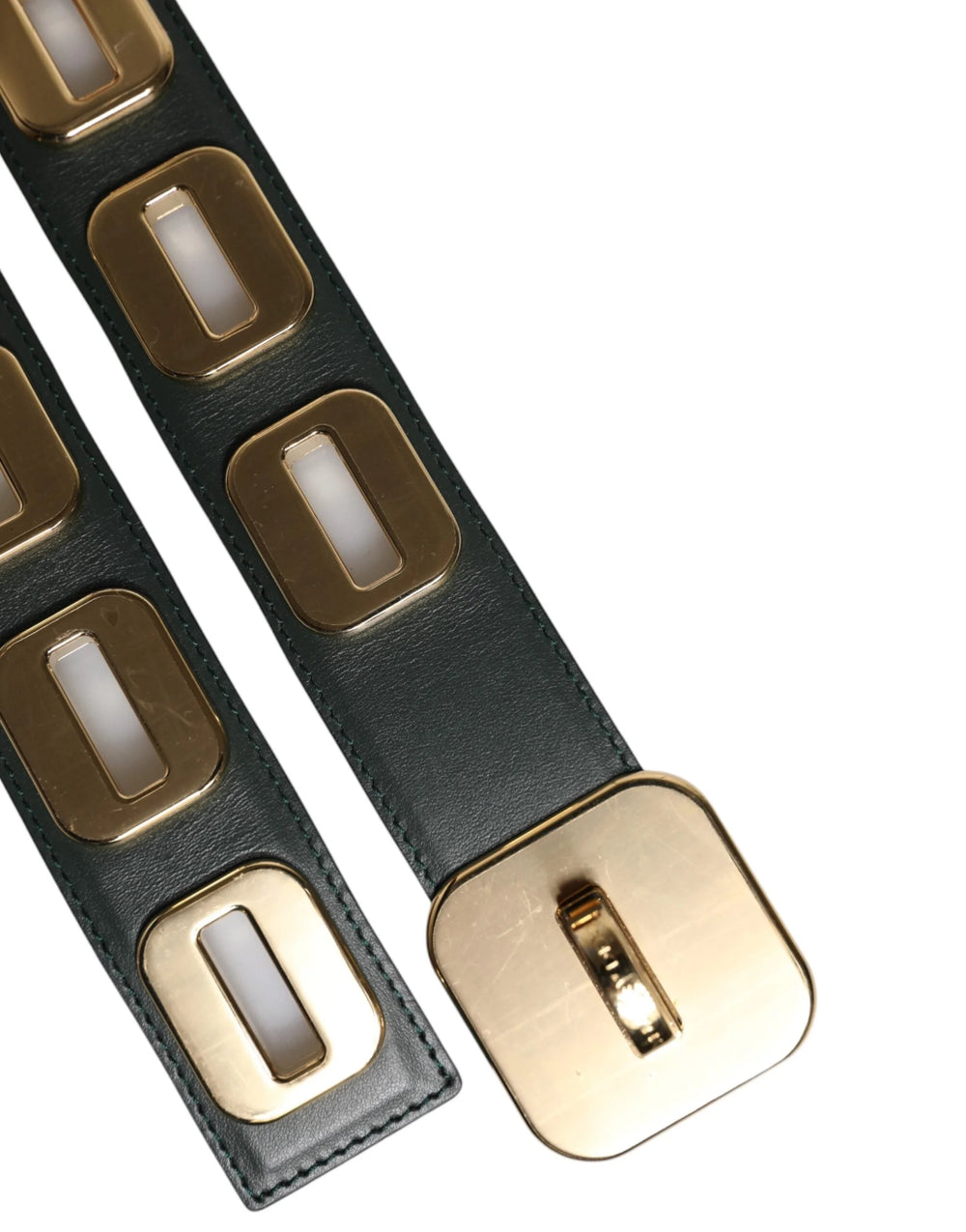 Dolce & Gabbana Green Leather Gold Tone Rotating Buckle Belt - 75 cm / 29,5 Inches - Belts