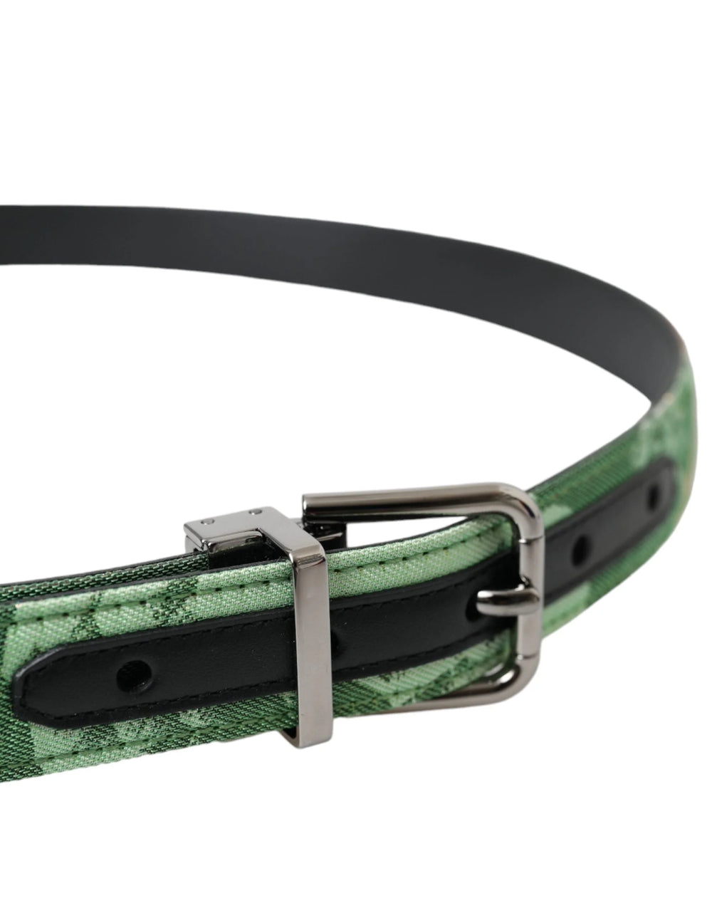 Dolce & Gabbana Green Leather Jacquard Silver Metal Buckle Belt - 90 cm / 36 Inches - Belts
