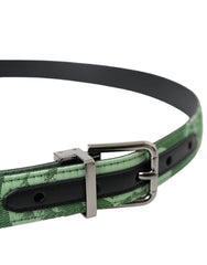 Dolce & Gabbana Green Leather Jacquard Silver Metal Buckle Belt - 90 cm / 36 Inches - Belts