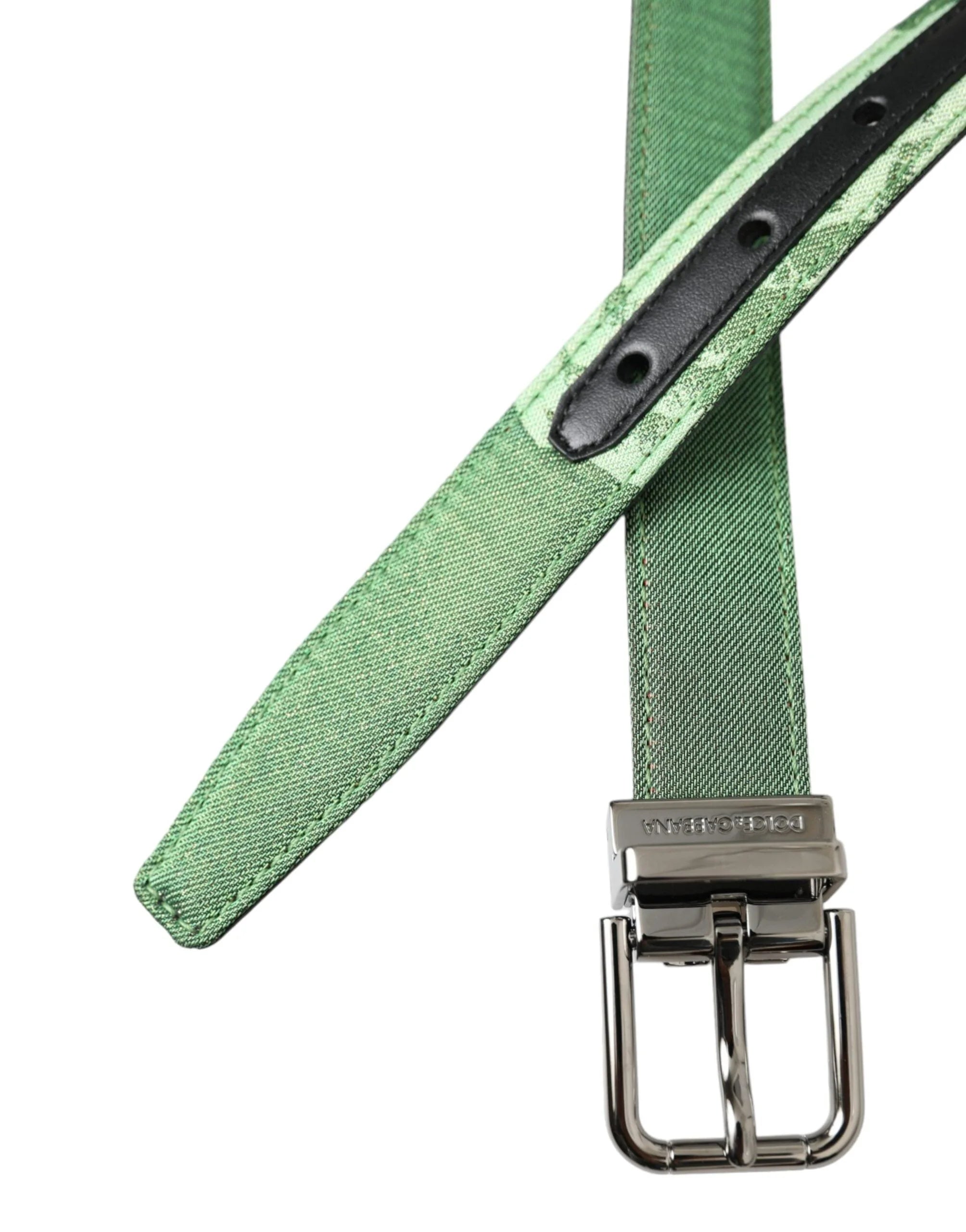 Dolce & Gabbana Green Leather Jacquard Silver Metal Buckle Belt - 90 cm / 36 Inches - Belts