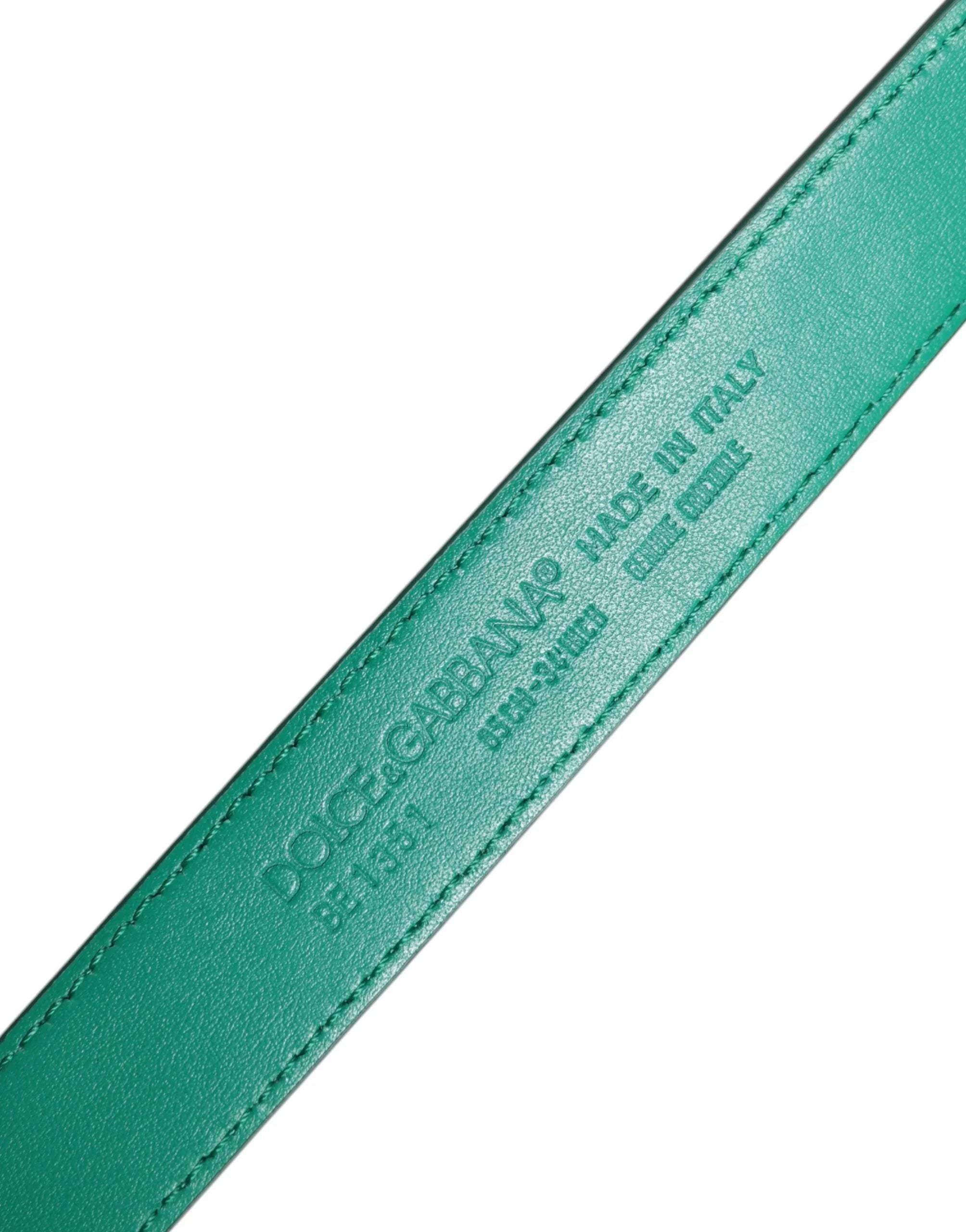 Dolce & Gabbana Green Leather Logo Metal Waist Buckle Belt - 85 cm / 34 Inches - Belts