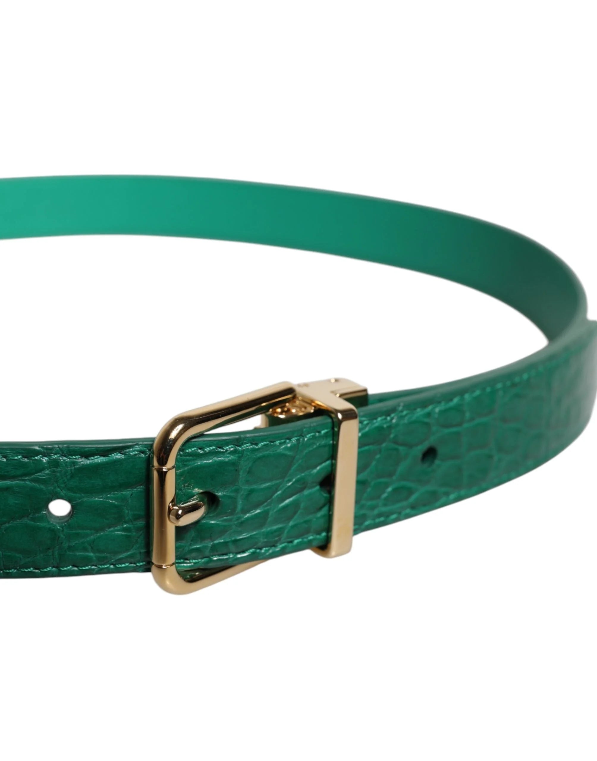 Dolce & Gabbana Green Leather Logo Metal Waist Buckle Belt - 85 cm / 34 Inches - Belts