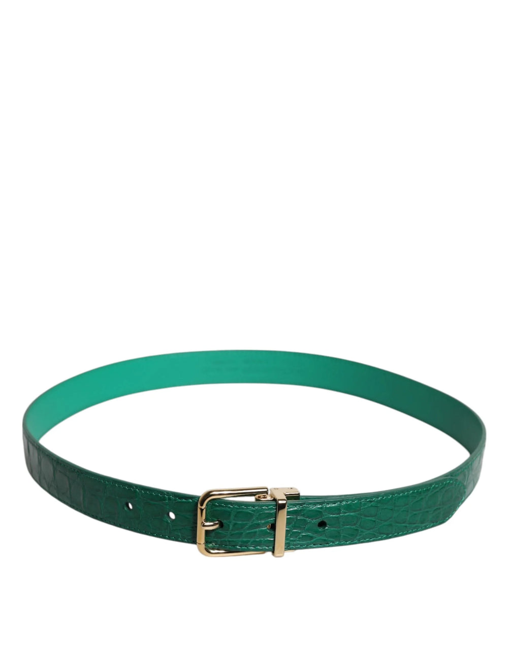 Dolce & Gabbana Green Leather Logo Metal Waist Buckle Belt - 85 cm / 34 Inches - Belts