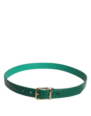 Dolce & Gabbana Green Leather Logo Metal Waist Buckle Belt - 85 cm / 34 Inches - Belts