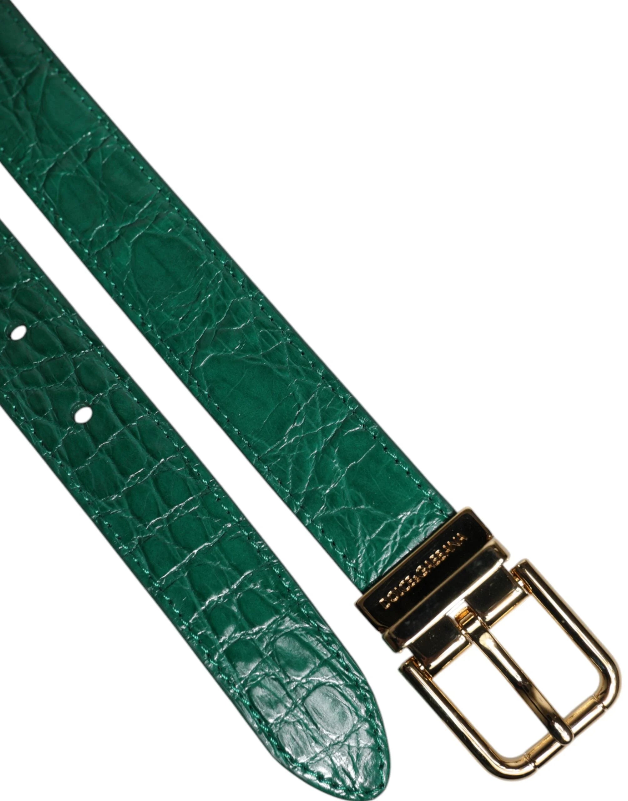 Dolce & Gabbana Green Leather Logo Metal Waist Buckle Belt - 85 cm / 34 Inches - Belts