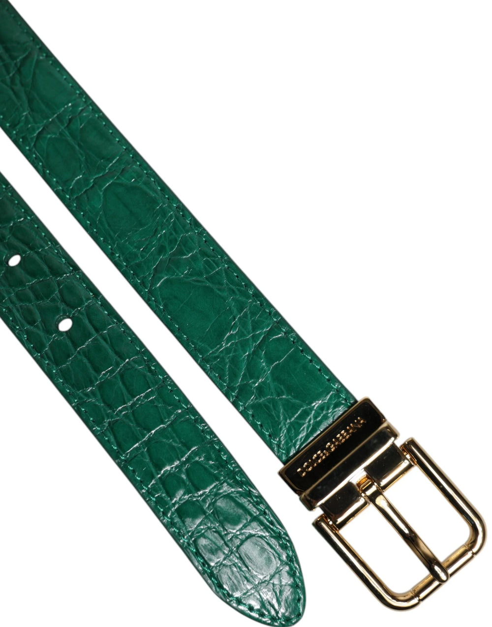 Dolce & Gabbana Green Leather Logo Metal Waist Buckle Belt - 85 cm / 34 Inches - Belts