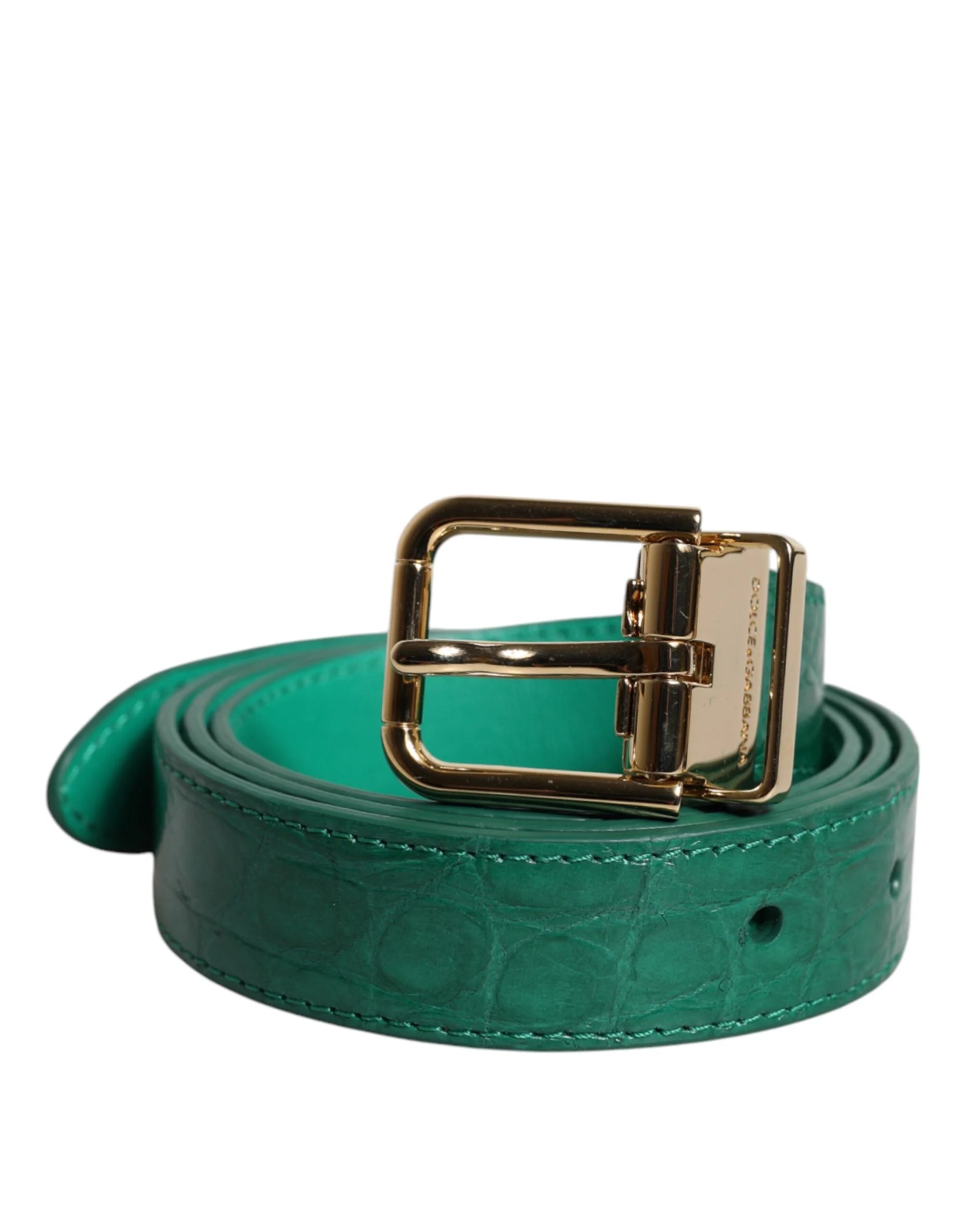 Dolce & Gabbana Green Leather Logo Metal Waist Buckle Belt - 85 cm / 34 Inches - Belts