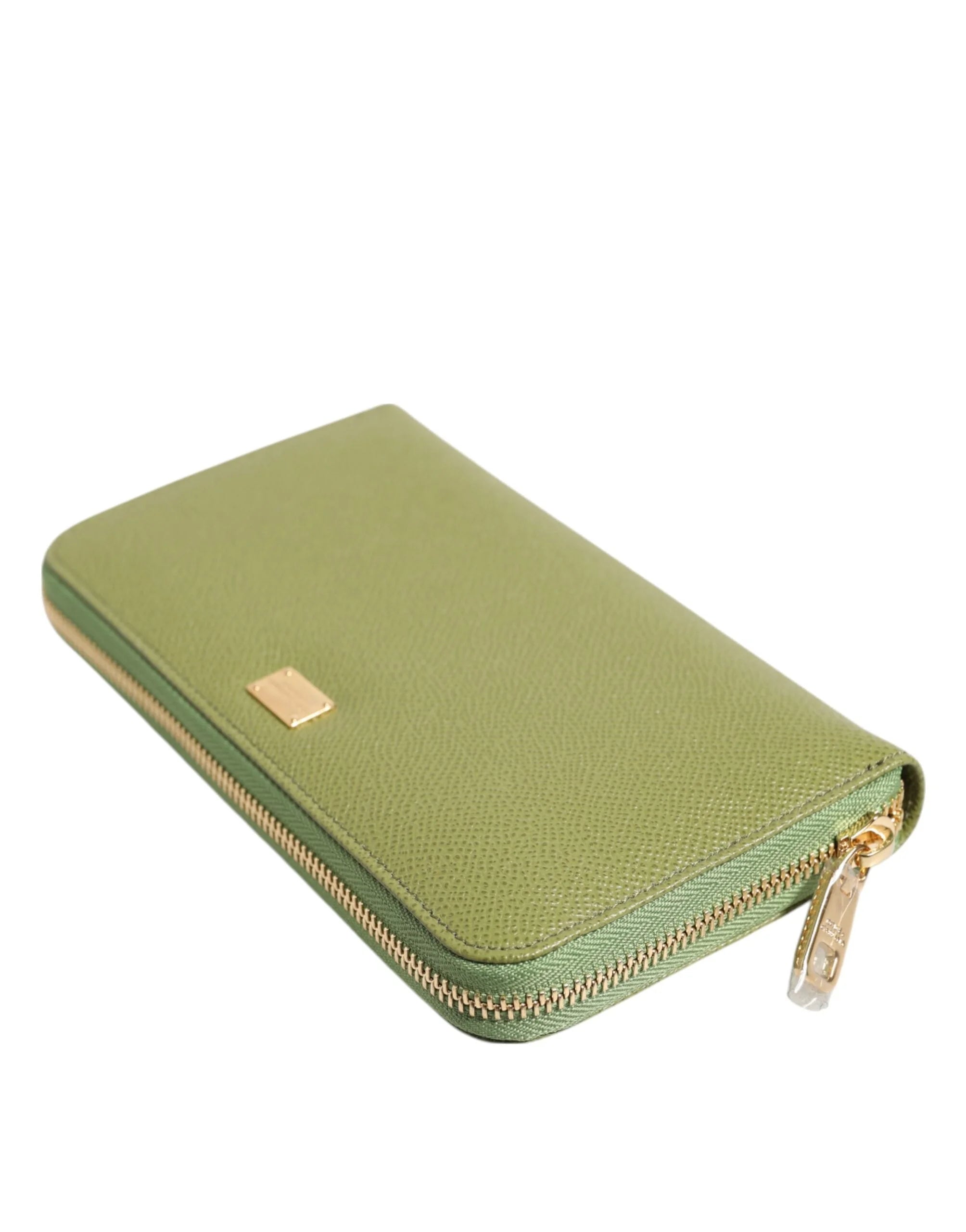 Dolce & Gabbana Green Leather Logo Plaque Zip Around Continenta Wallet - Wallets