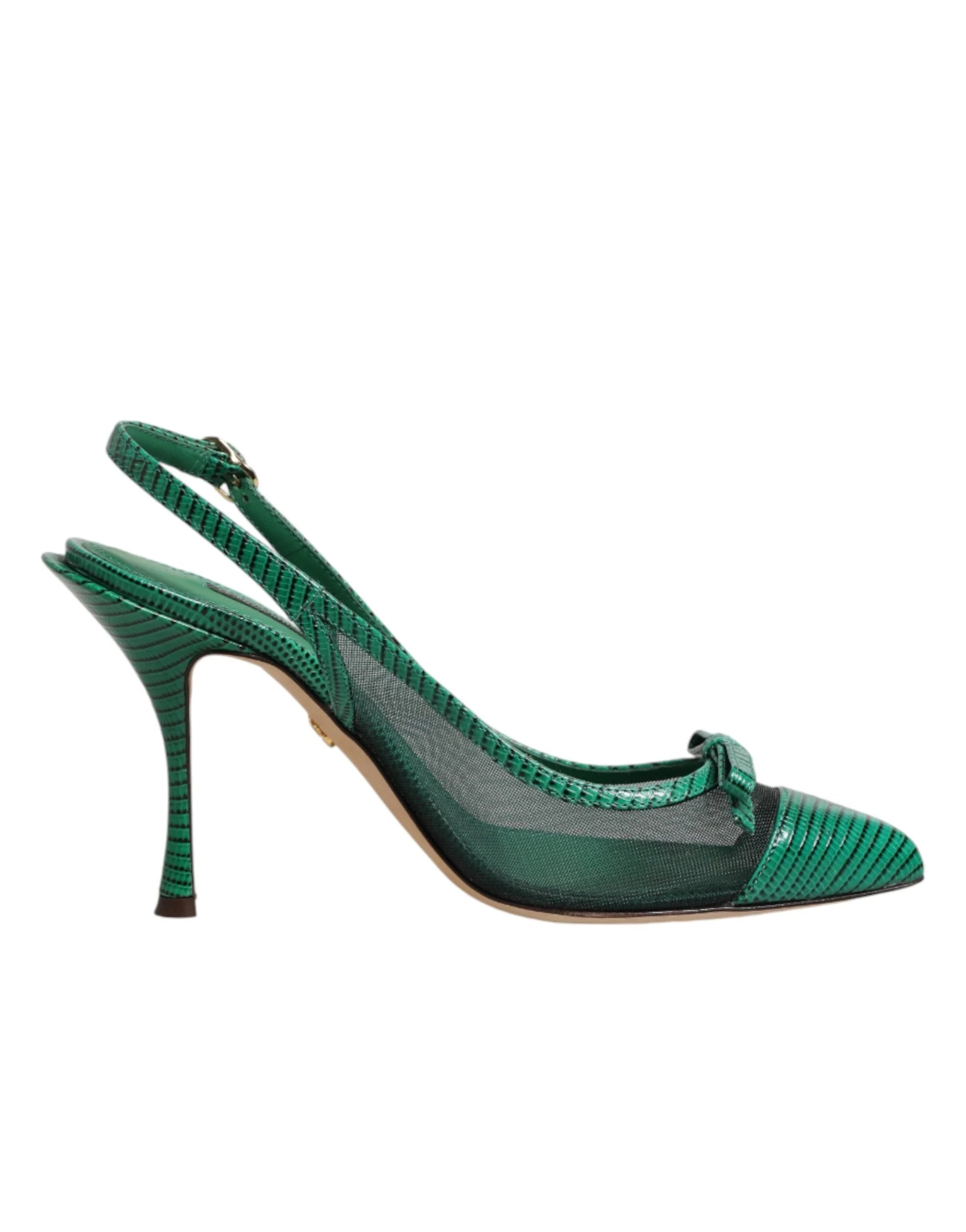 Dolce & Gabbana Green Leather Mesh Heels Slingback Shoes - EU36/US5.5