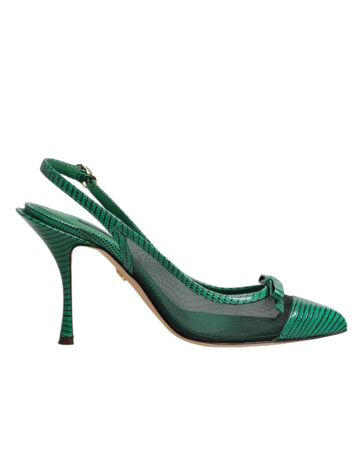 Dolce & Gabbana Green Leather Mesh Heels Slingback Shoes - EU36/US5.5
