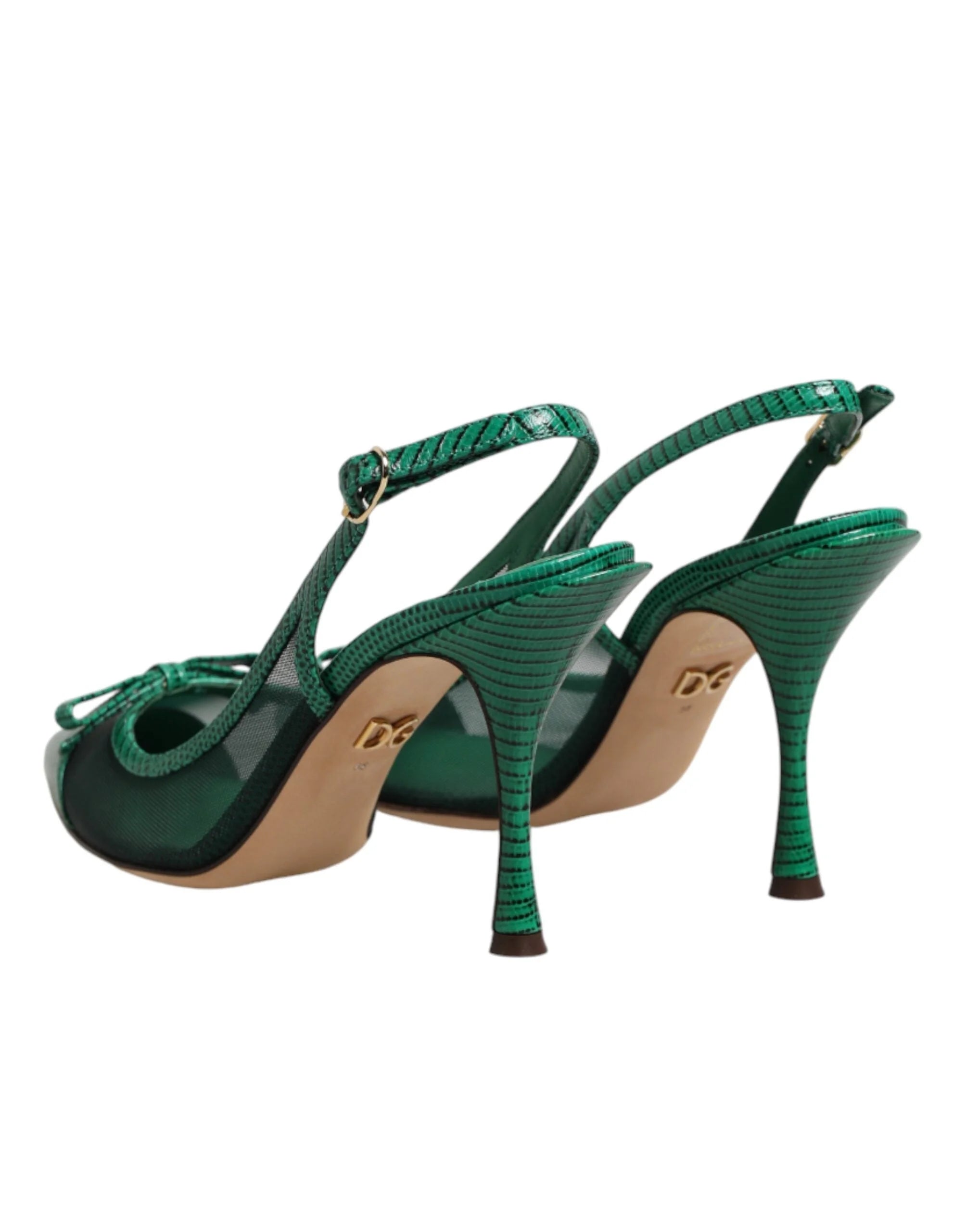 Dolce & Gabbana Green Leather Mesh Heels Slingback Shoes - EU36/US5.5