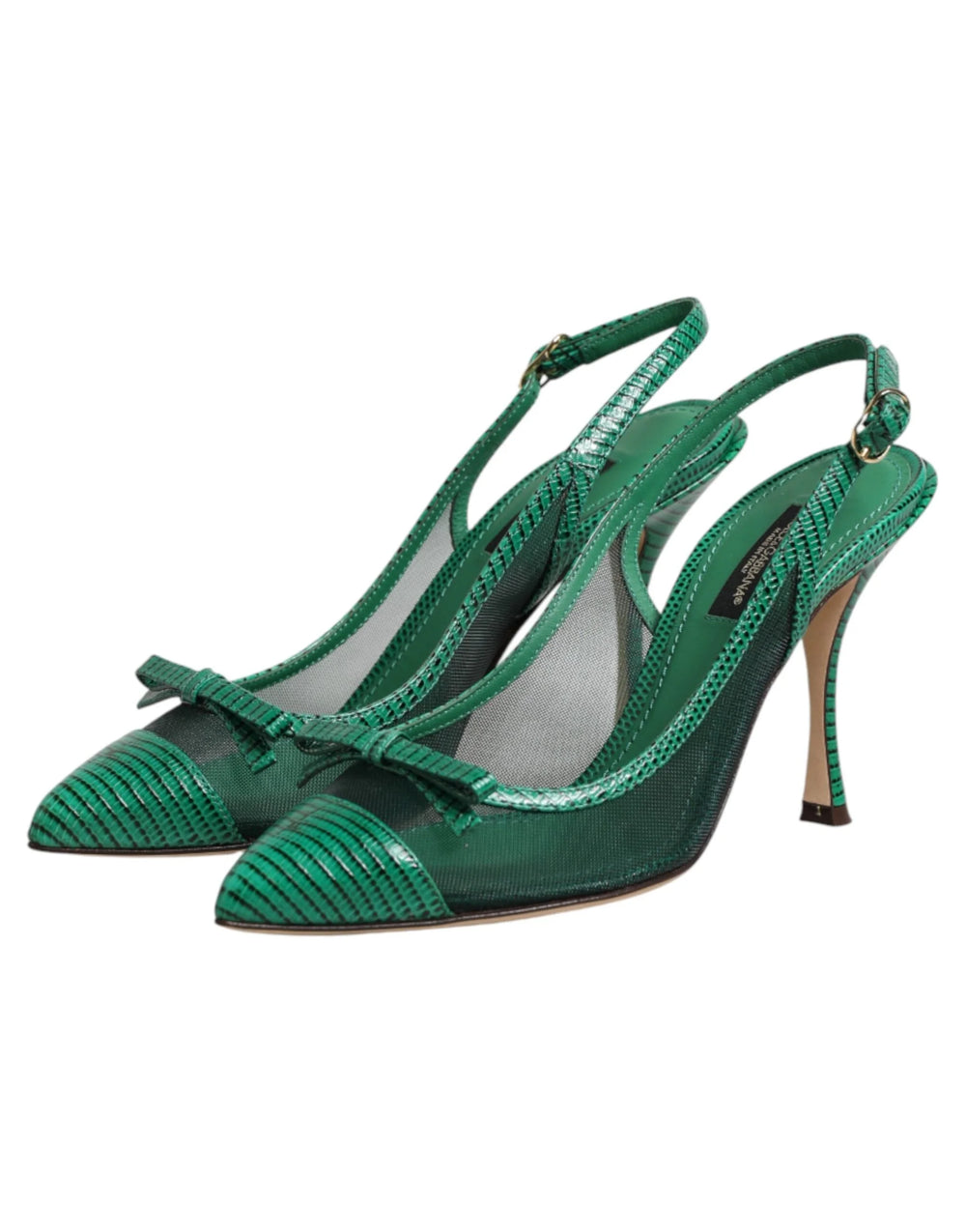 Dolce & Gabbana Green Leather Mesh Heels Slingback Shoes - EU36/US5.5