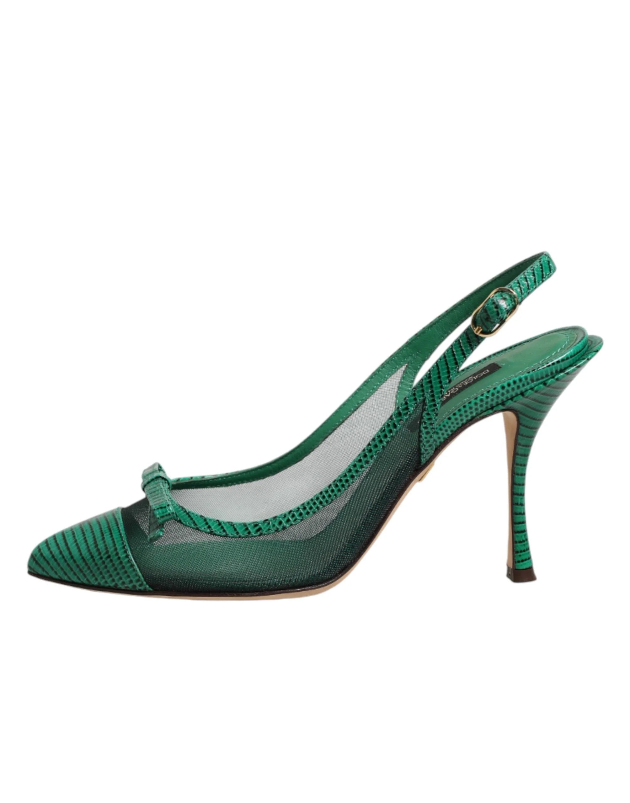 Dolce & Gabbana Green Leather Mesh Heels Slingback Shoes - EU36/US5.5