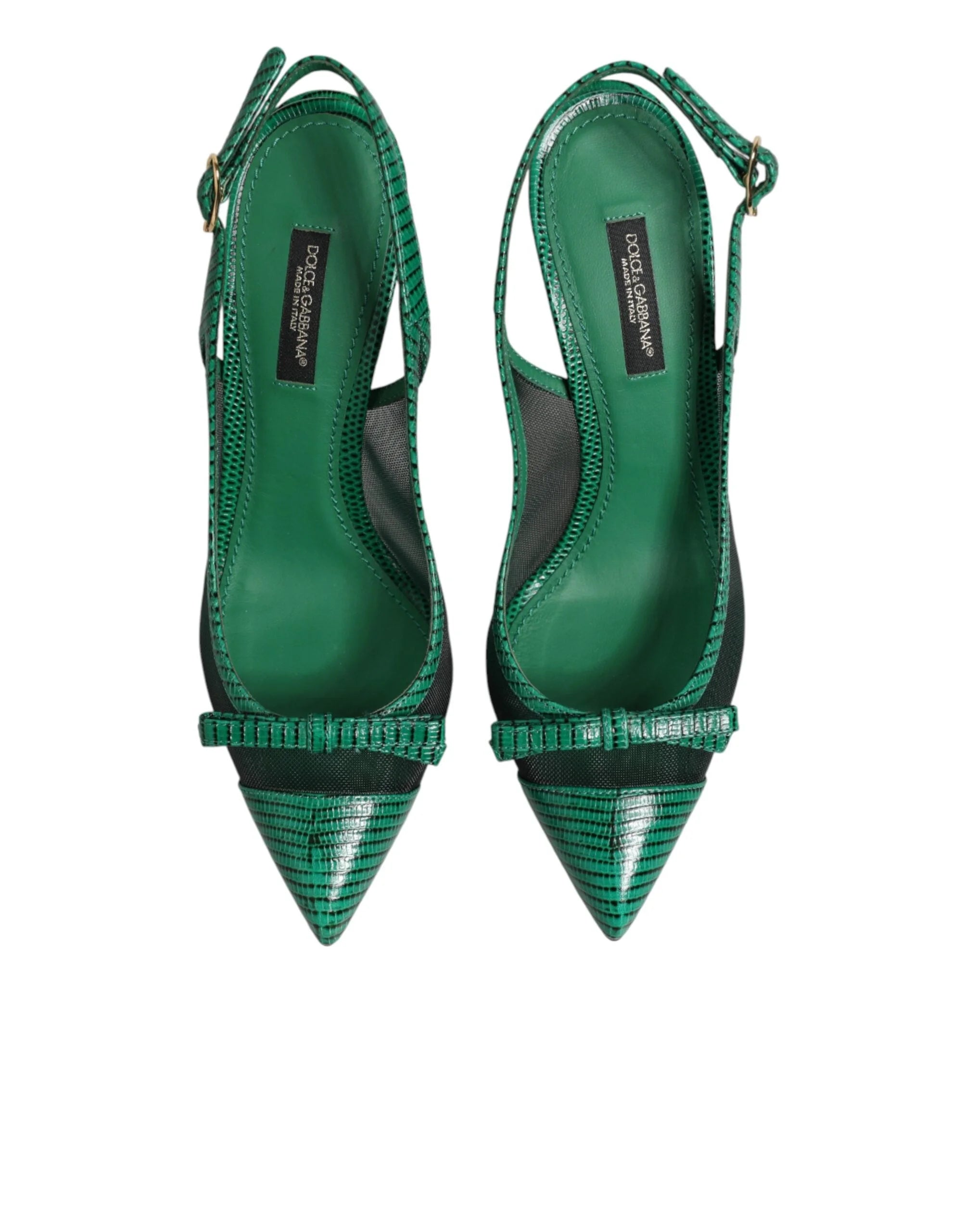 Dolce & Gabbana Green Leather Mesh Heels Slingback Shoes - EU36/US5.5