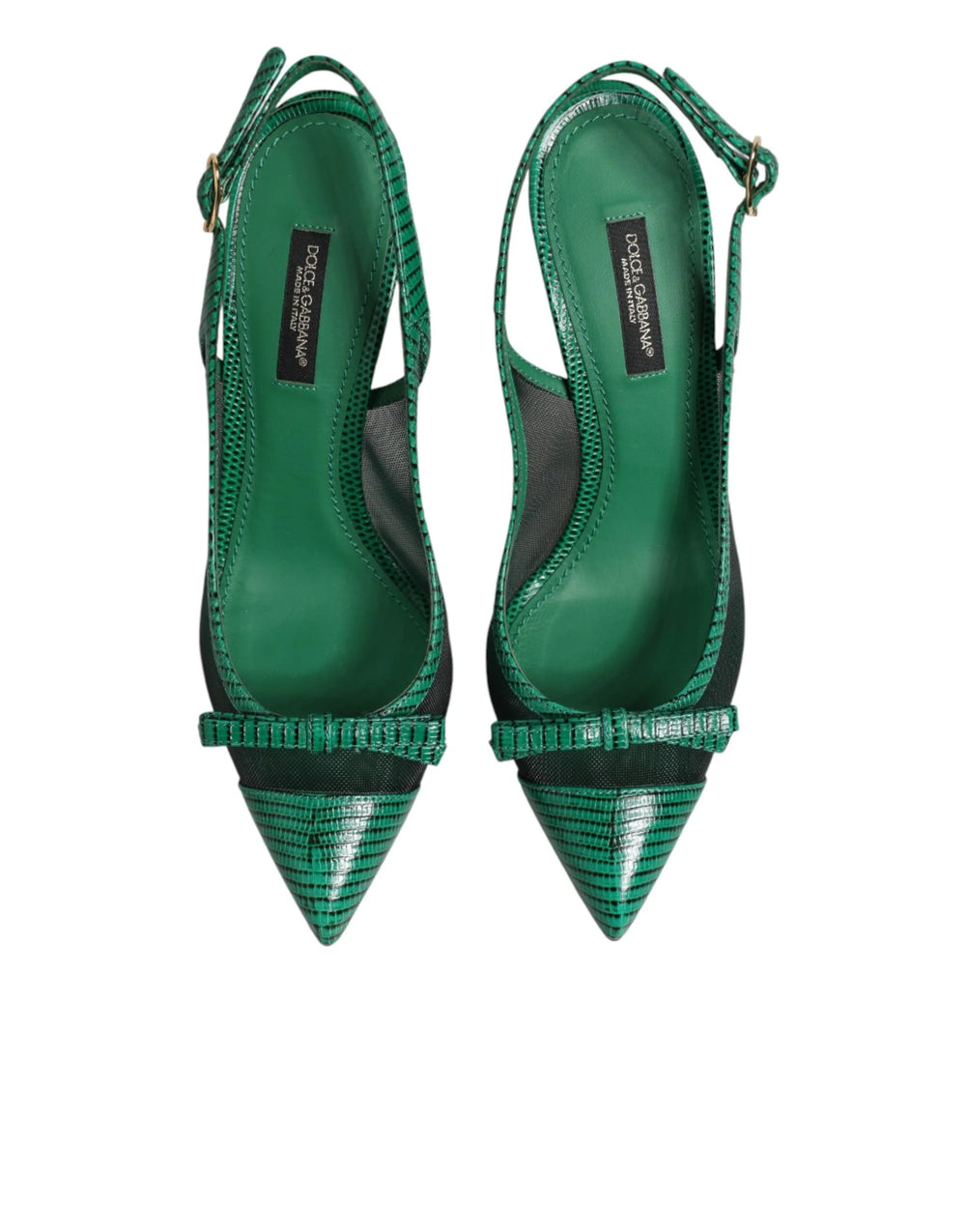 Dolce & Gabbana Green Leather Mesh Heels Slingback Shoes - EU36/US5.5