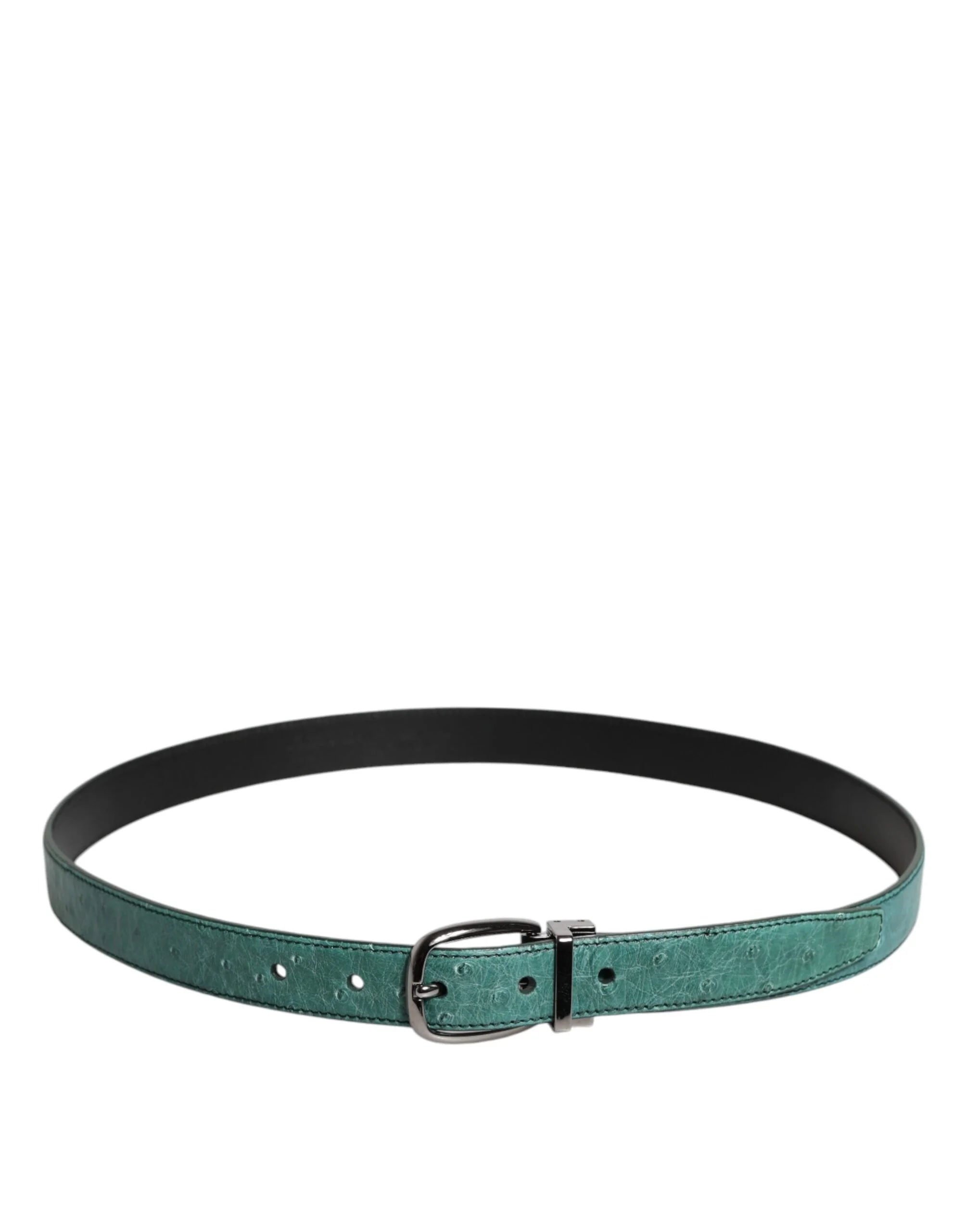 Dolce & Gabbana Green Leather Silver Tone Metal Buckle Belt - 85 cm / 34 Inches - Belts