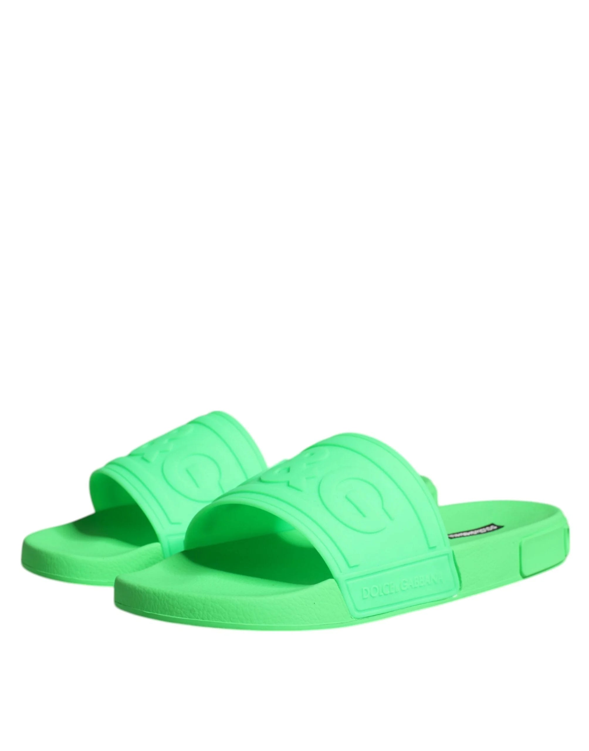 Dolce & Gabbana Green Leather Slides Sandals Beachwear Shoes - EU44/US11 - Sandals