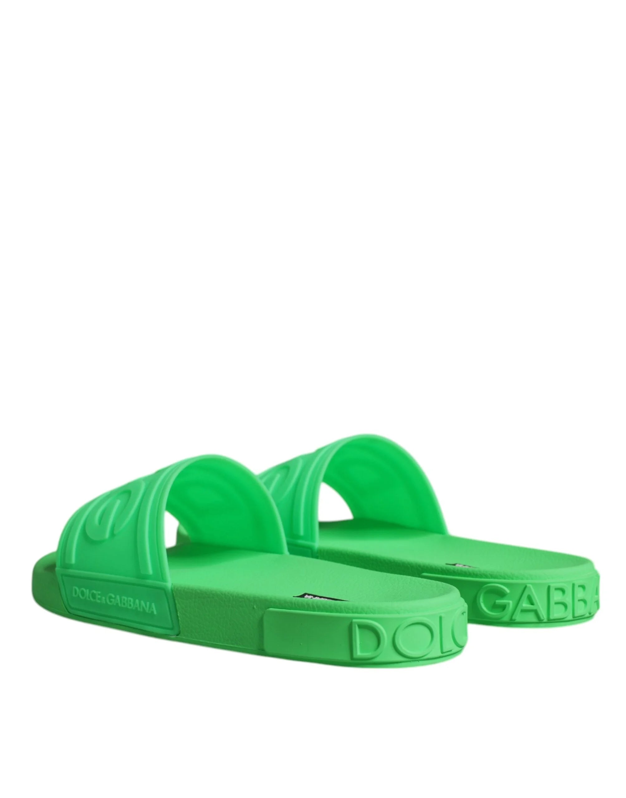 Dolce & Gabbana Green Leather Slides Sandals Beachwear Shoes - EU44/US11 - Sandals
