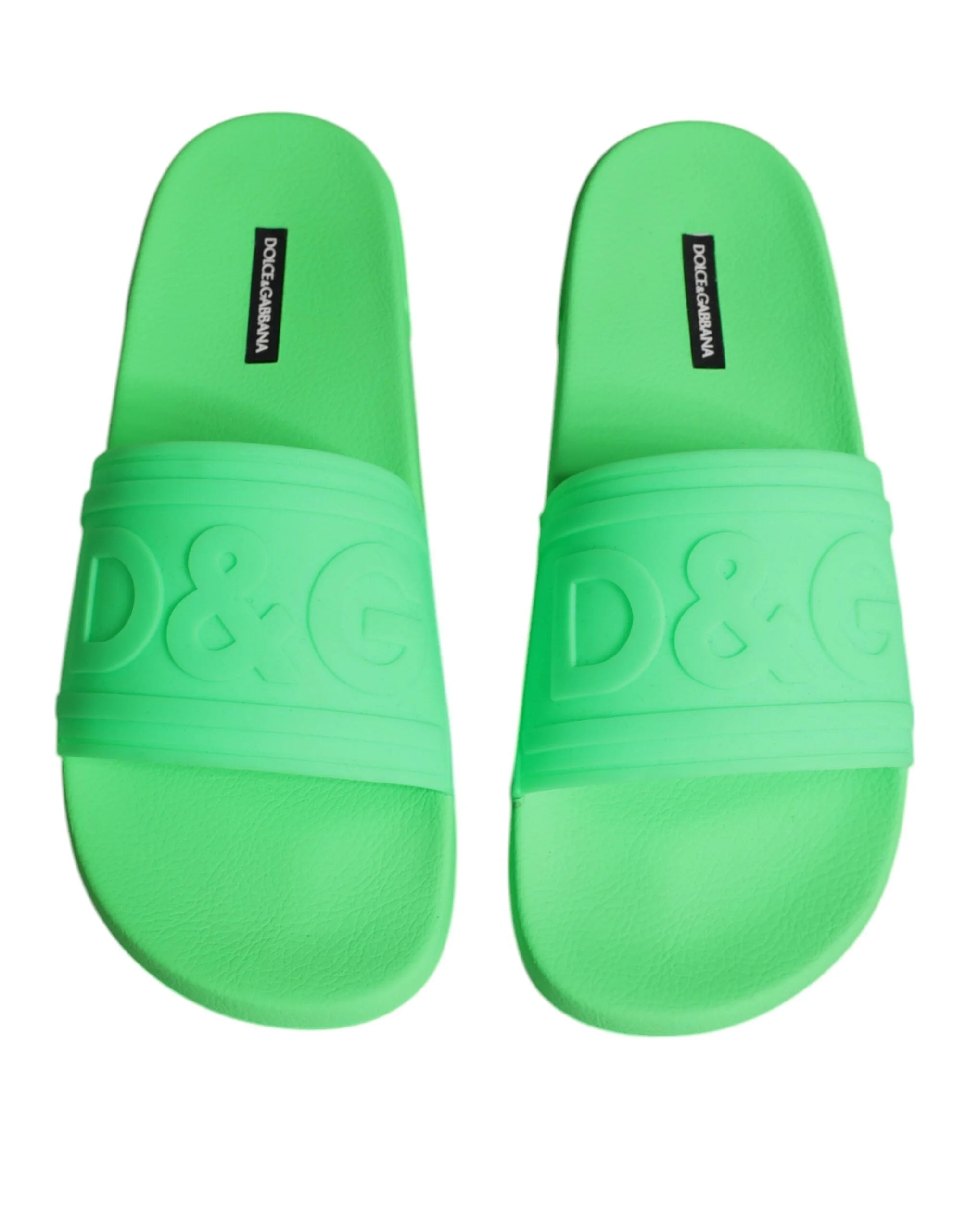 Dolce & Gabbana Green Leather Slides Sandals Beachwear Shoes - EU44/US11 - Sandals
