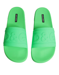Dolce & Gabbana Green Leather Slides Sandals Beachwear Shoes - EU44/US11 - Sandals