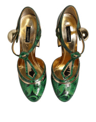 Dolce & Gabbana Green Leather T-STRAPS Heels Sandals Shoes - EU40/US9.5