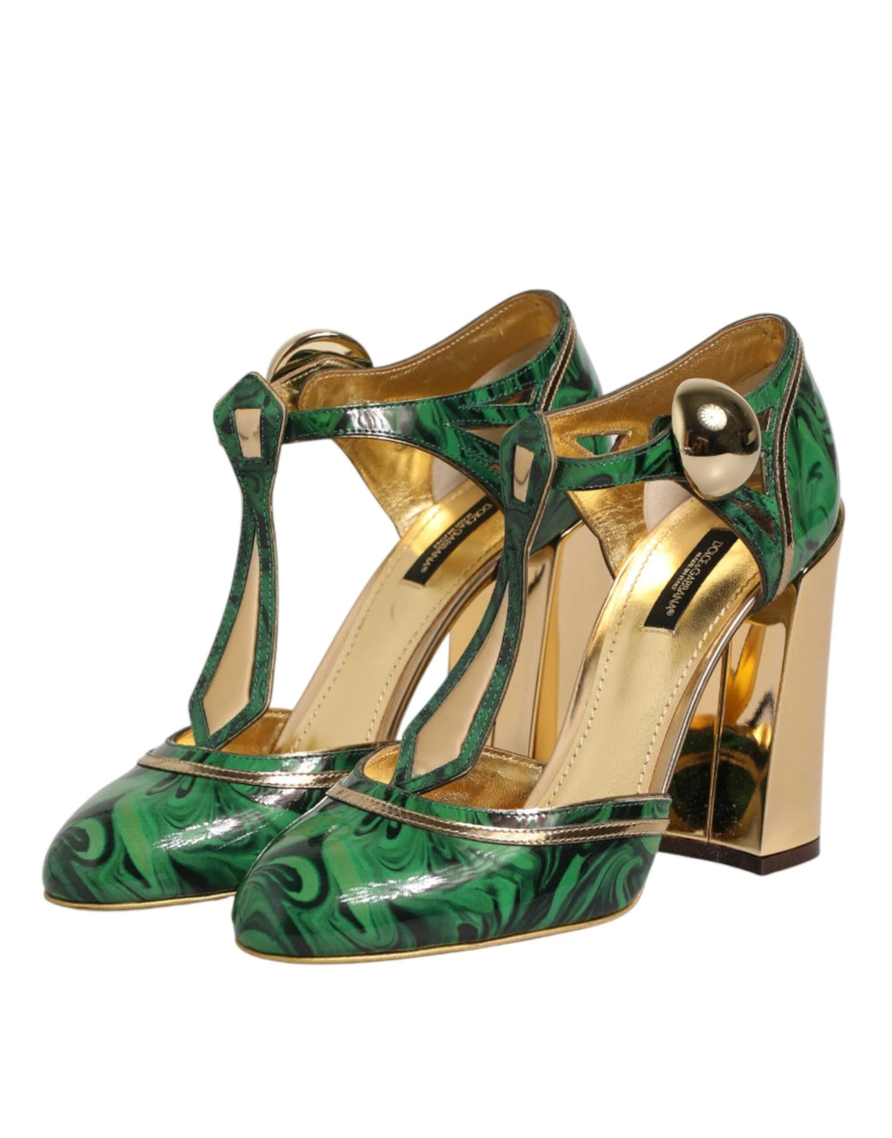 Dolce & Gabbana Green Leather T-STRAPS Heels Sandals Shoes - EU40/US9.5