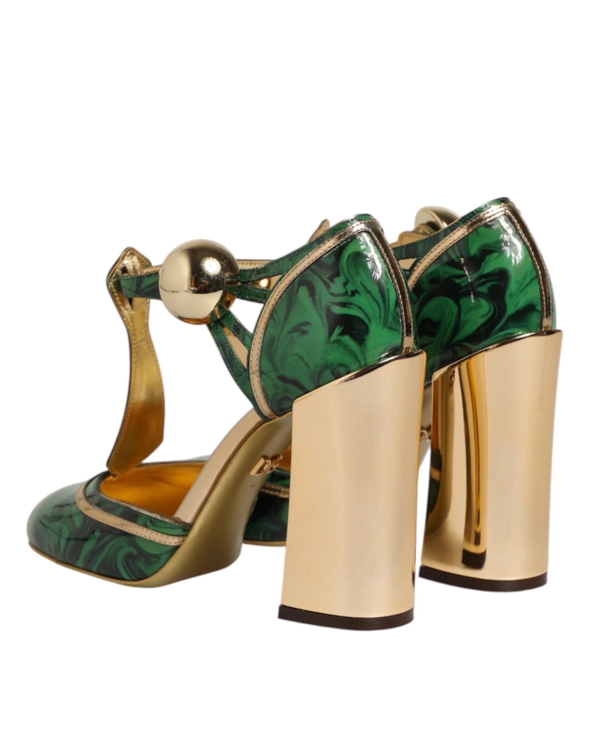 Dolce & Gabbana Green Leather T-STRAPS Heels Sandals Shoes - EU40/US9.5
