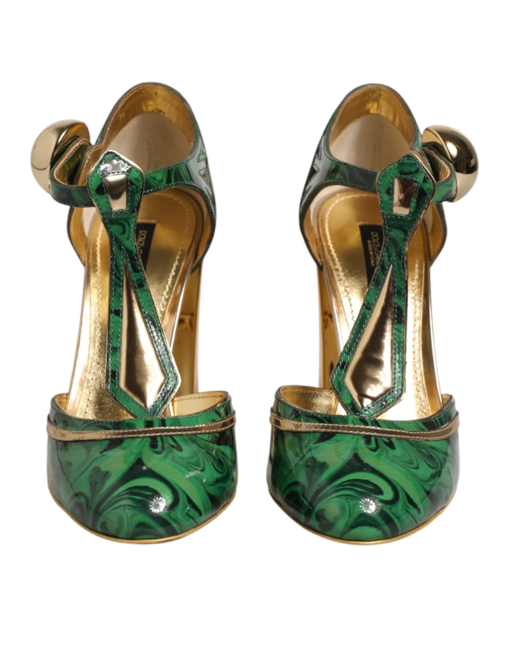 Dolce & Gabbana Green Leather T-STRAPS Heels Sandals Shoes - EU40/US9.5
