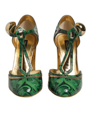 Dolce & Gabbana Green Leather T-STRAPS Heels Sandals Shoes - EU40/US9.5