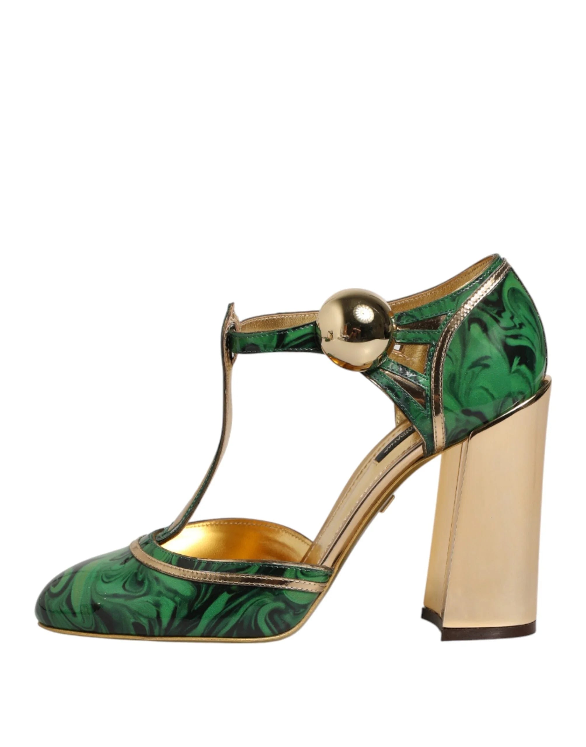 Dolce & Gabbana Green Leather T-STRAPS Heels Sandals Shoes - EU40/US9.5