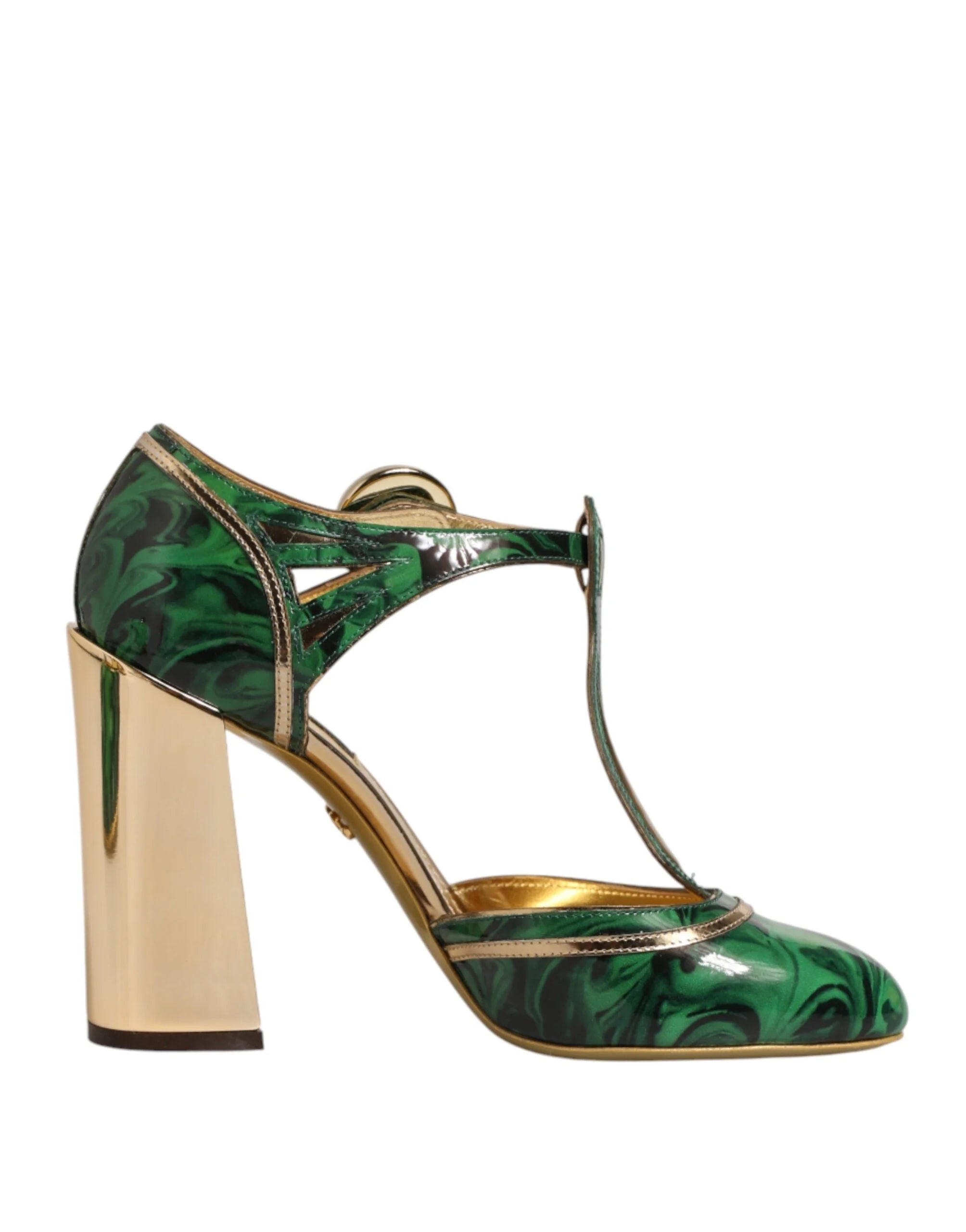 Dolce & Gabbana Green Leather T-STRAPS Heels Sandals Shoes - EU40/US9.5