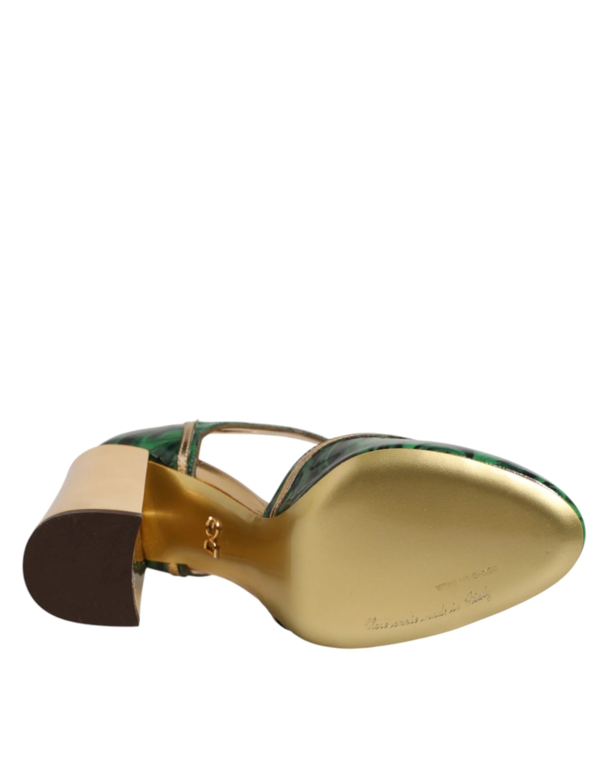 Dolce & Gabbana Green Leather T-STRAPS Heels Sandals Shoes - EU40/US9.5