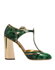 Dolce & Gabbana Green Leather T-STRAPS Heels Sandals Shoes - EU40/US9.5