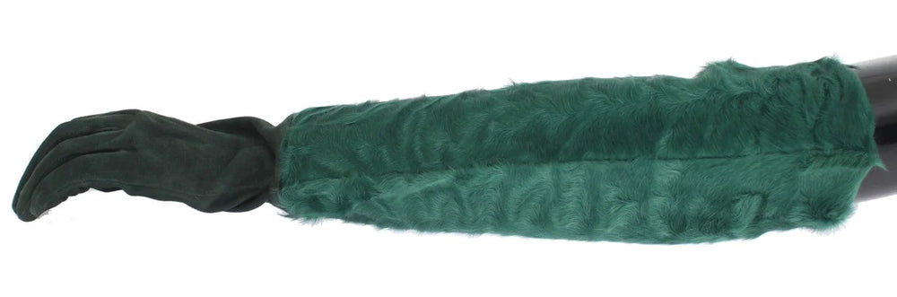 Dolce & Gabbana Green Leather Xiangao Fur Elbow Gloves - 8|M