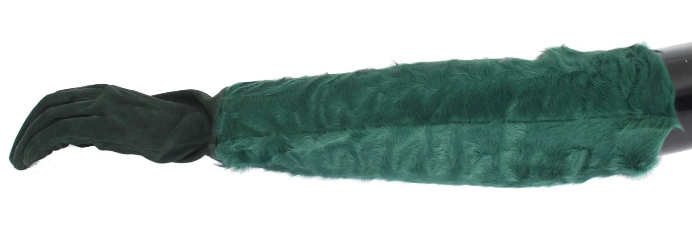 Dolce & Gabbana Green Leather Xiangao Fur Elbow Gloves - 8|M - Gloves & Mittens