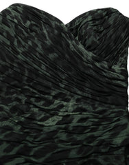 Dolce & Gabbana Green Leopard Print Bustier Draped Midi Dress - IT40|S