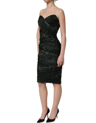 Dolce & Gabbana Green Leopard Print Bustier Draped Midi Dress - IT40|S