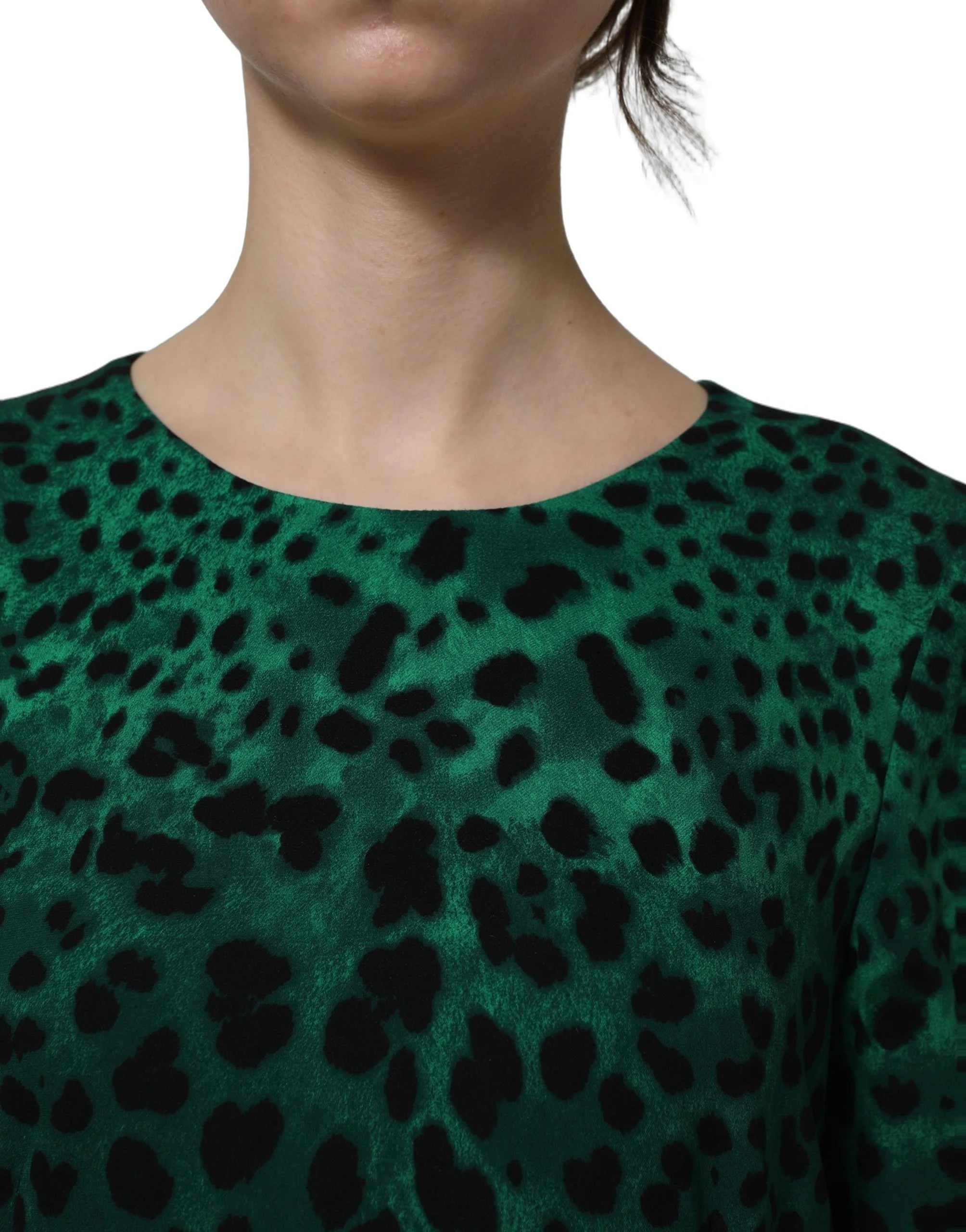Dolce & Gabbana Green Leopard Print Silk Knee Length Dress - IT42|M