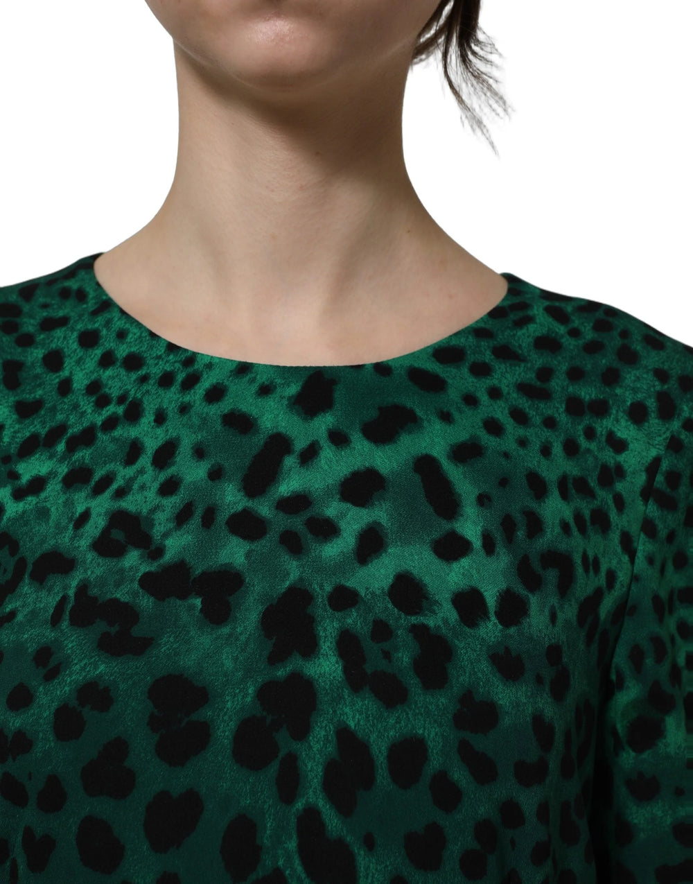 Dolce & Gabbana Green Leopard Print Silk Knee Length Dress - IT42|M