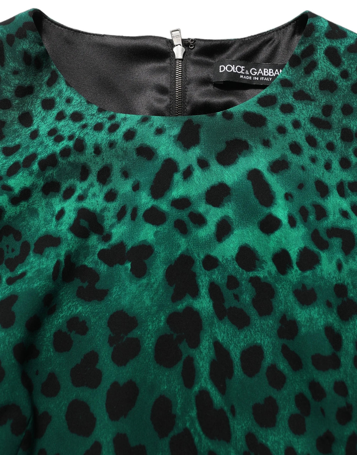 Dolce & Gabbana Green Leopard Print Silk Knee Length Dress - IT42|M