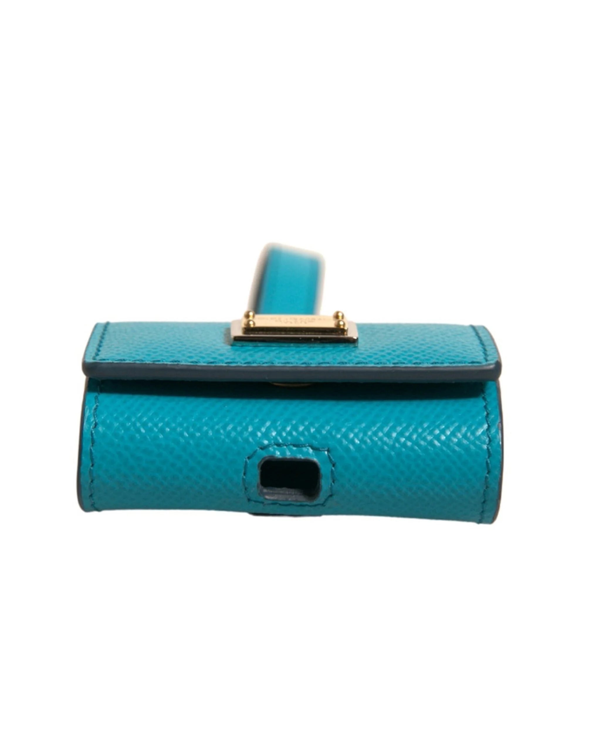 Dolce & Gabbana Green Logo Plaque Leather Gold Metal Strap Airpods Case - Headphone Carrying Cases