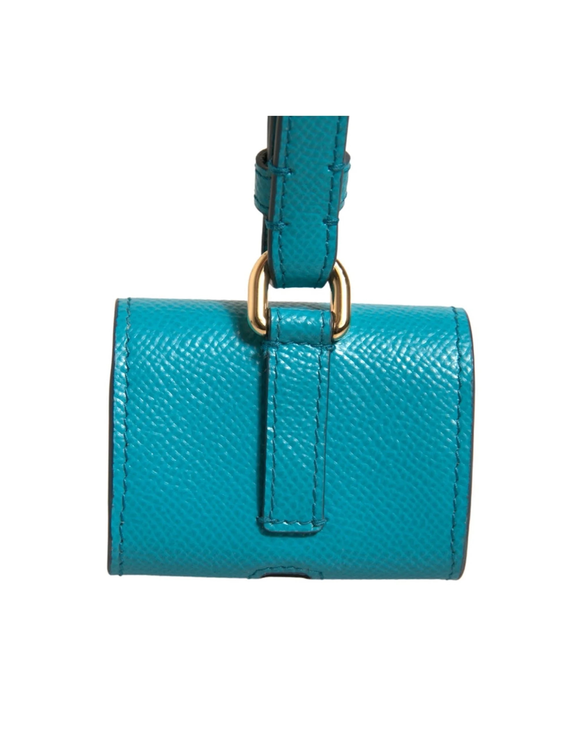 Dolce & Gabbana Green Logo Plaque Leather Gold Metal Strap Airpods Case - Headphone Carrying Cases