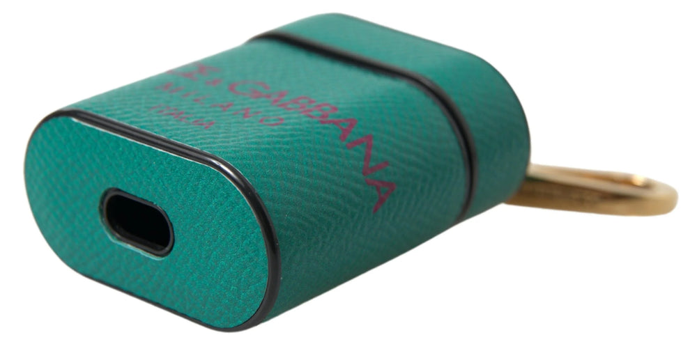 Dolce & Gabbana Green Maroon Calf Leather Logo Print Strap Airpods Case - Headphone Carrying Cases