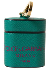 Dolce & Gabbana Green Maroon Calf Leather Logo Print Strap Airpods Case - Headphone Carrying Cases