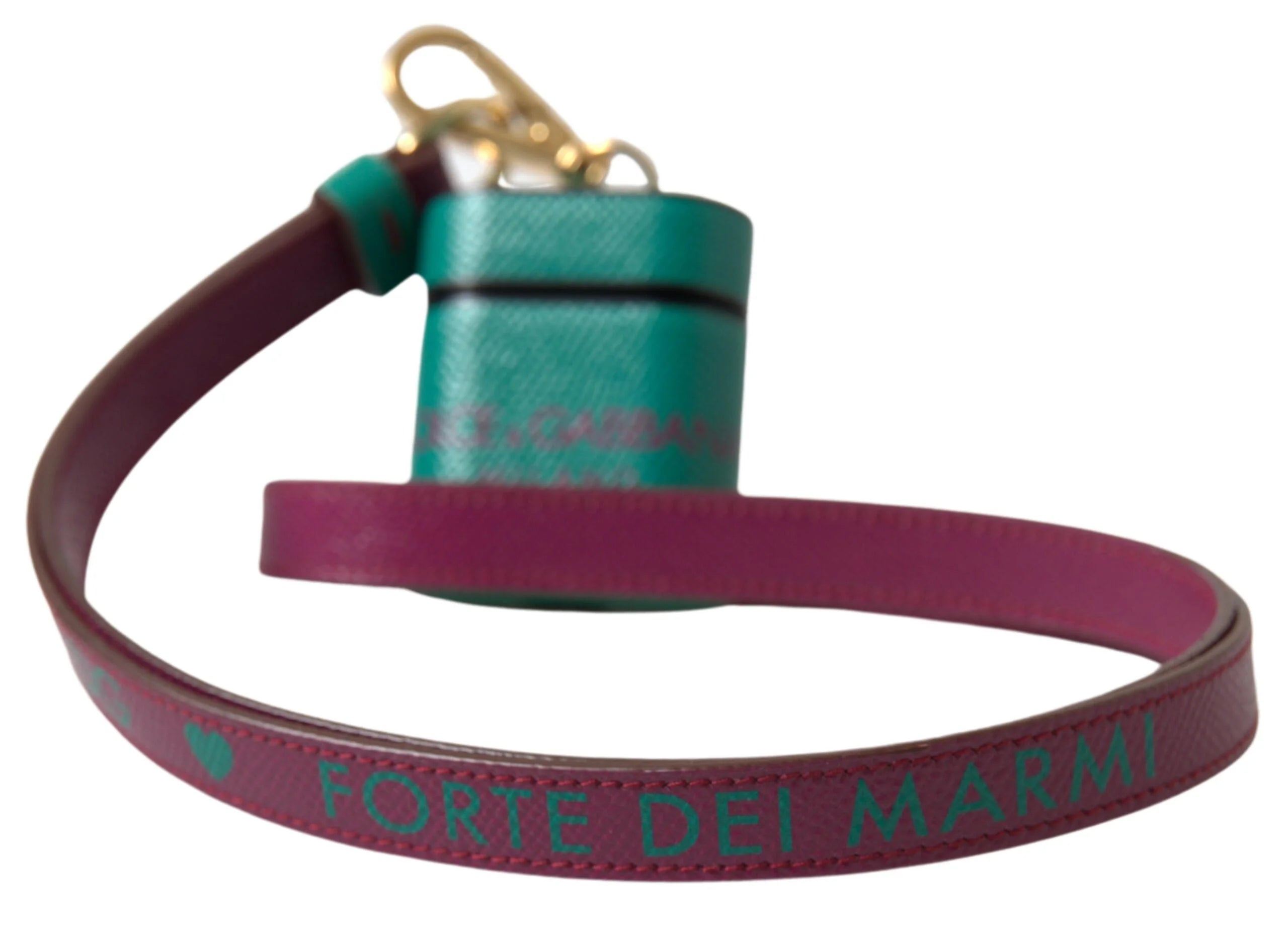 Dolce & Gabbana Green Maroon Calf Leather Logo Print Strap Airpods Case - Headphone Carrying Cases