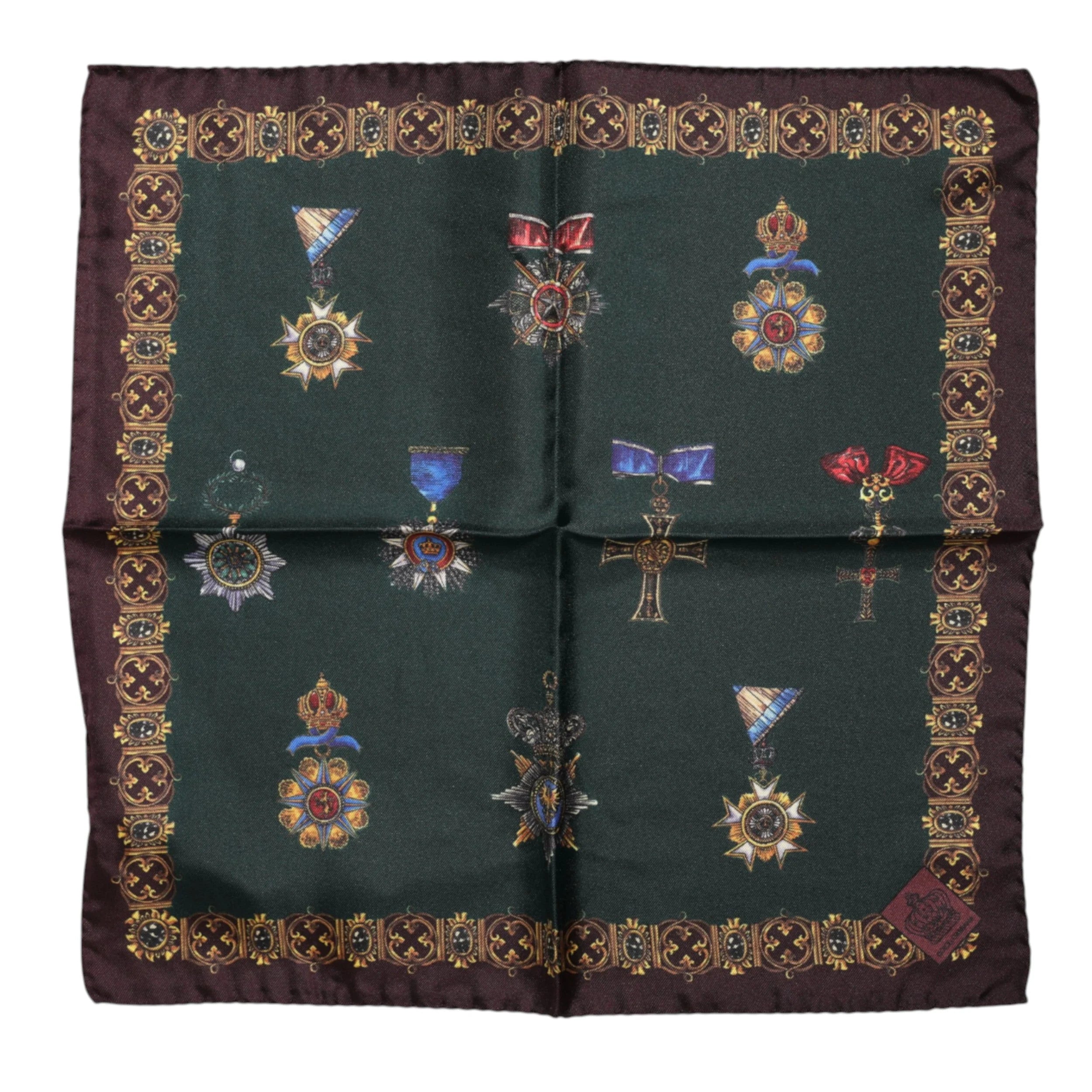 Dolce & Gabbana Green Medals Silk Square Foulard Scarf - Scarves & Shawls