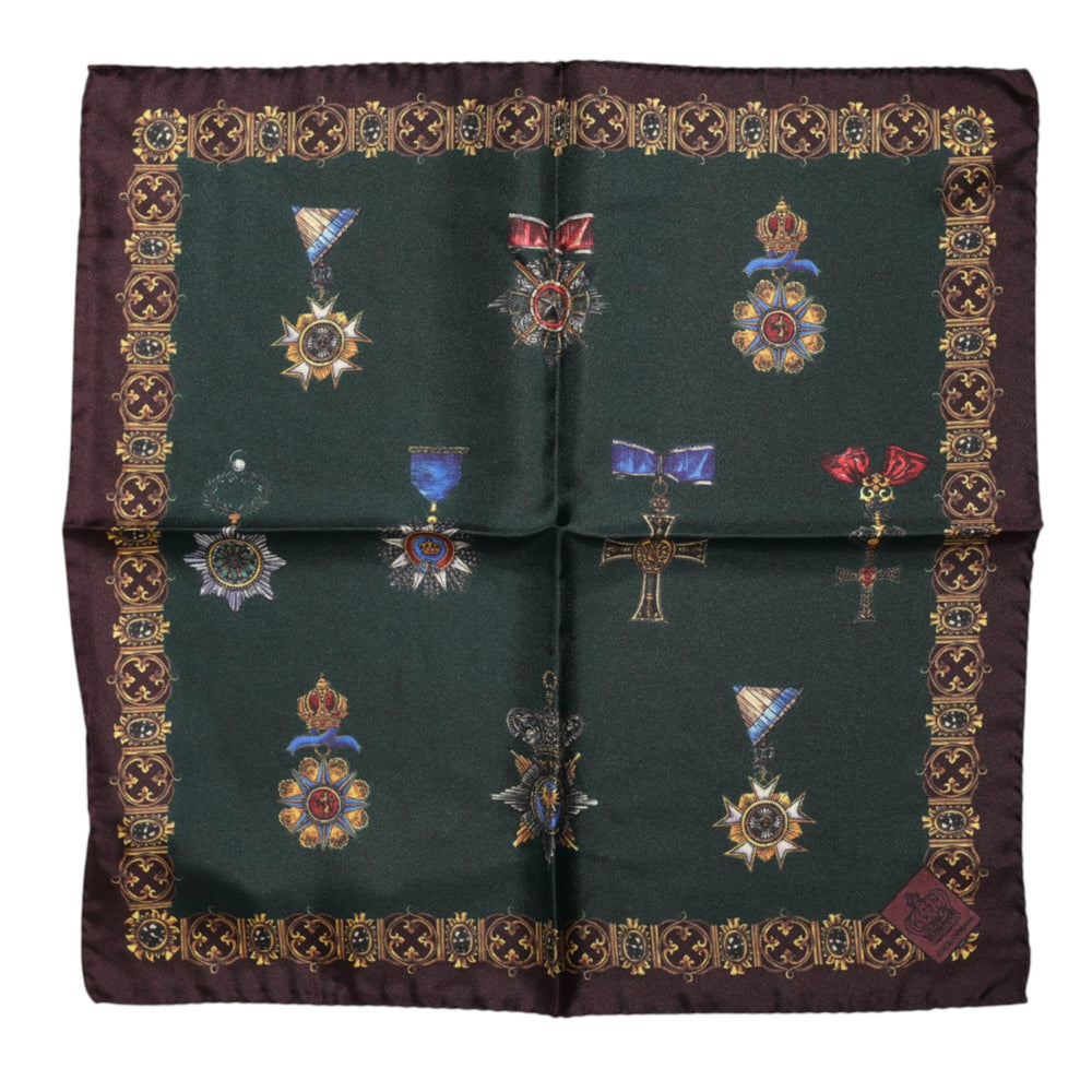 Dolce & Gabbana Green Medals Silk Square Foulard Scarf - Scarves & Shawls