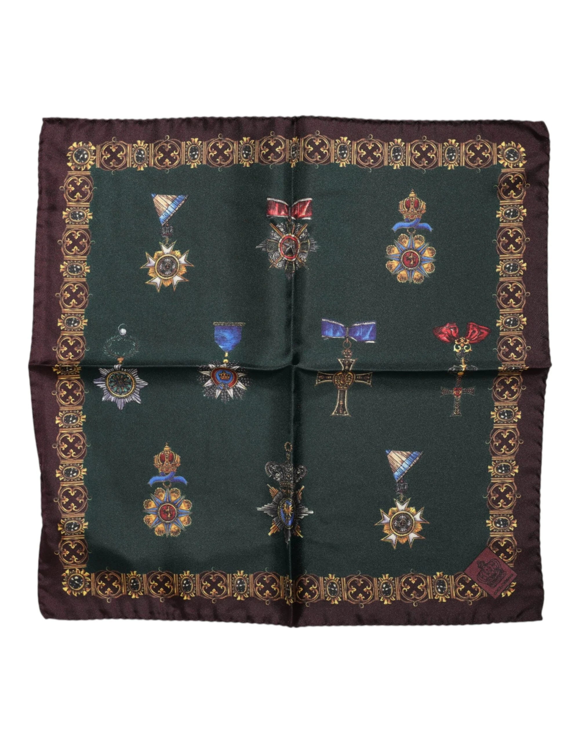 Dolce & Gabbana Green Medals Silk Square Foulard Scarf - Scarves & Shawls